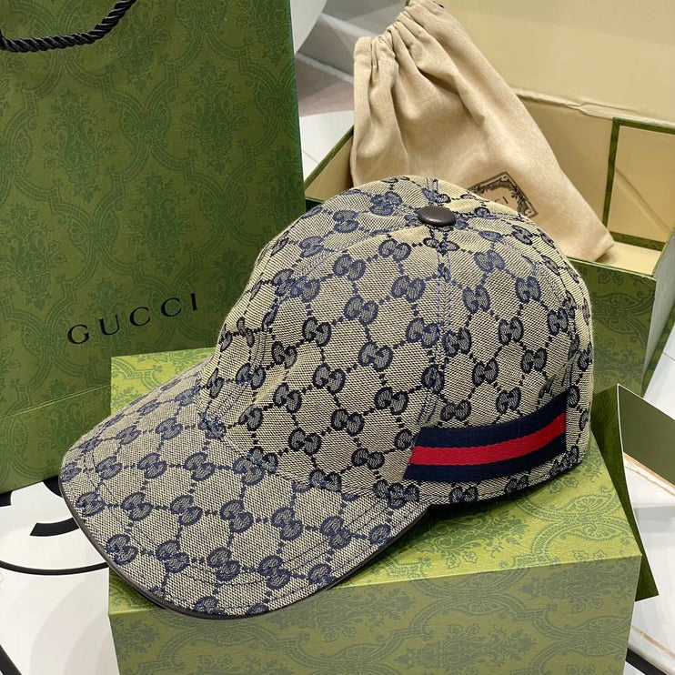 Casquette en toile Beige GG avec bande Web